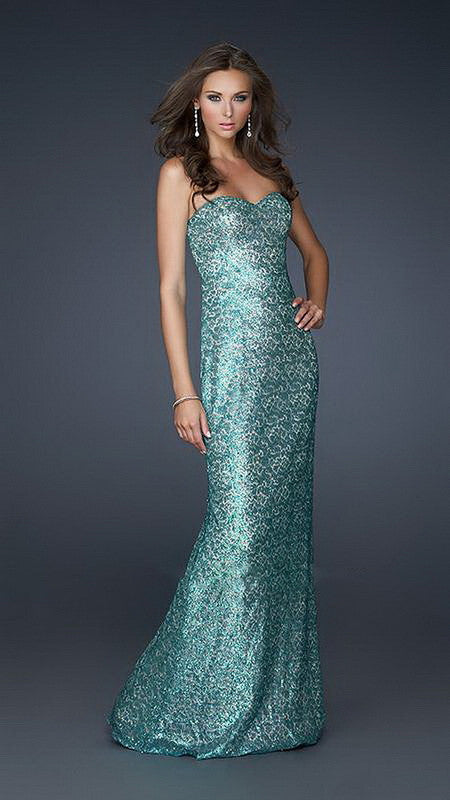 Pearl Green Full Sequin Sweetheart Neckline Long Dress