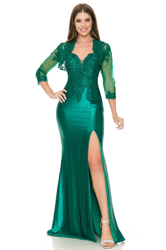 Hunter Green Sweetheart Embroidered Formal Dress With Jacket