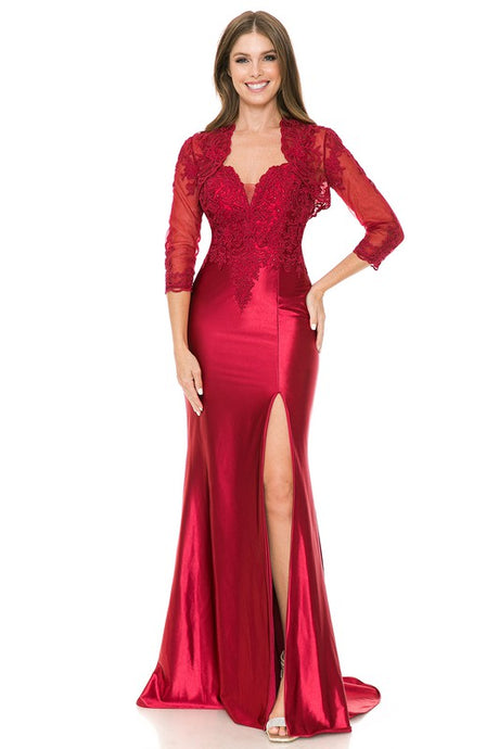 Burgundy Sweetheart Embroidered Formal Dress With Jacket