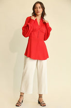 Red Satin Deel and Plunge Tunic Top