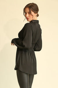 Black Satin Deel and Plunge Tunic Top