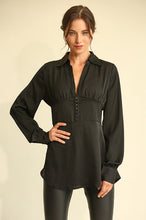 Black Satin Deel and Plunge Tunic Top