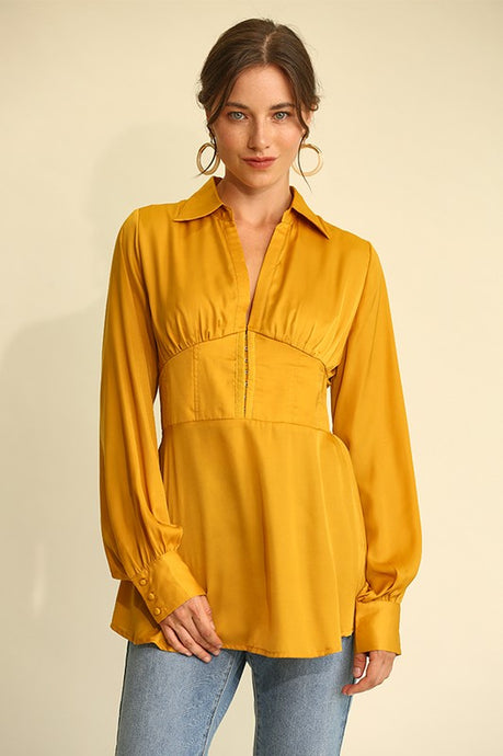 Golden Satin Deel and Plunge Tunic Top