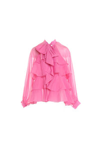Fuchsia Ruffle & Ribbon Mesh Top