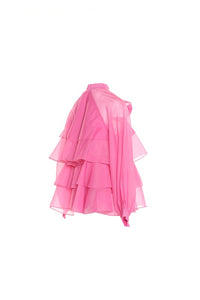 Fuchsia Ruffle & Ribbon Mesh Top