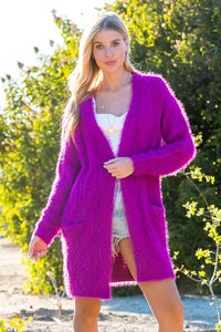 Fuchsia Fuzzy Cable Cardigan