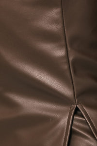 Brown Faux Leather Skort With Slit