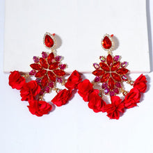 Floral Rhinestone Tassel Earrings