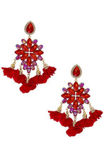 Floral Rhinestone Tassel Earrings