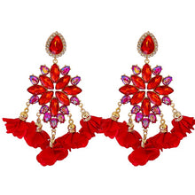 Floral Rhinestone Tassel Earrings