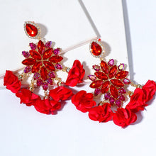 Floral Rhinestone Tassel Earrings