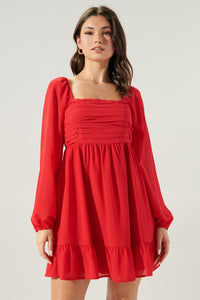 Red Dalkos Ruched Babydoll Mini Dress