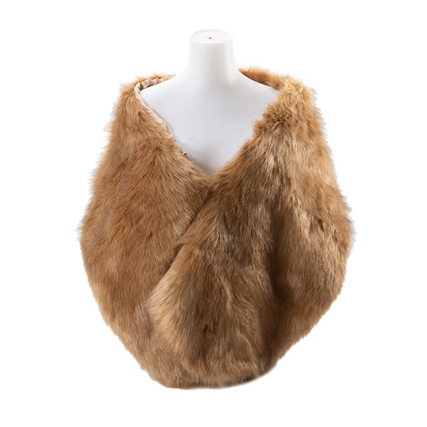 Light Brown Luxury Oversized Faux Fur Shawl Wrap