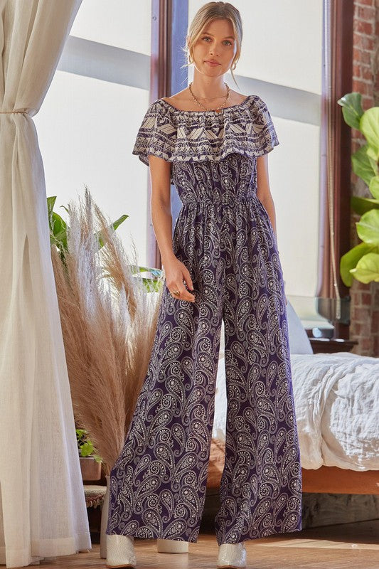 Navy Print Romper