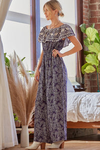 Navy Print Romper