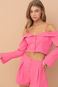 Pink Off Shoulder Top & Shorts Set