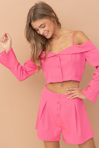Pink Off Shoulder Top & Shorts Set