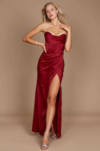 Burgundy Dylan & Davids Corset Satin Formal Evening Dress