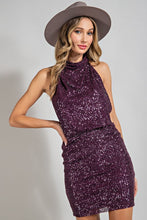 Dark Purple Sequin Open Back Mini Dress