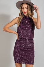 Dark Purple Sequin Open Back Mini Dress