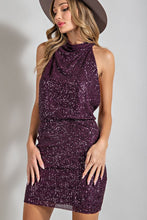 Dark Purple Sequin Open Back Mini Dress