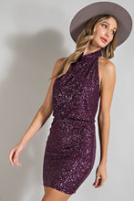 Dark Purple Sequin Open Back Mini Dress
