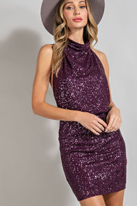Dark Purple Sequin Open Back Mini Dress