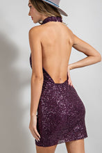 Dark Purple Sequin Open Back Mini Dress