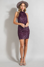 Dark Purple Sequin Open Back Mini Dress