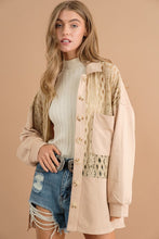 Beige Lace Contrast French Terry Shirt Jacket