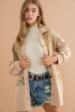 Beige Lace Contrast French Terry Shirt Jacket