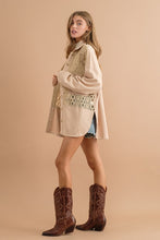 Beige Lace Contrast French Terry Shirt Jacket