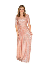 Rose Gold Sequin Fit and Flare Gown