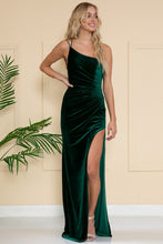 Emerald Green One Shoulder Pleated Side Velvet Dress