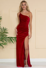 Red One Shoulder Pleated Side Velvet Dress