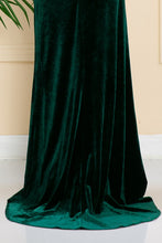 Emerald Green One Shoulder Pleated Side Velvet Dress