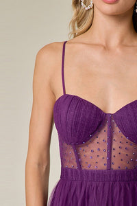 Dark Purple Embellished Tulle Two Slits Maxi Dress