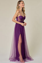 Dark Purple Embellished Tulle Two Slits Maxi Dress