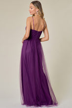 Dark Purple Embellished Tulle Two Slits Maxi Dress