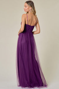 Dark Purple Embellished Tulle Two Slits Maxi Dress