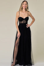 Black Embellished Tulle Two Slits Maxi Dress