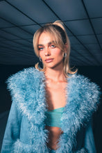 Dusty Blue Faux Fur Trim Short Jacket