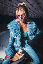 Dusty Blue Faux Fur Trim Short Jacket