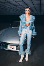 Dusty Blue Faux Fur Trim Short Jacket