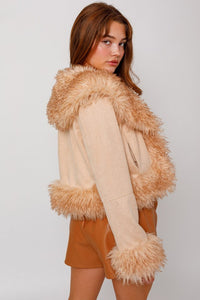 Tan Faux Fur Trim Short Jacket