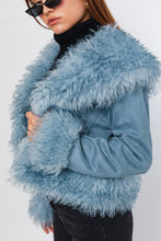 Dusty Blue Faux Fur Trim Short Jacket