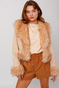 Tan Faux Fur Trim Short Jacket