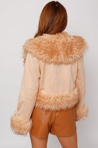 Tan Faux Fur Trim Short Jacket