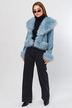 Dusty Blue Faux Fur Trim Short Jacket