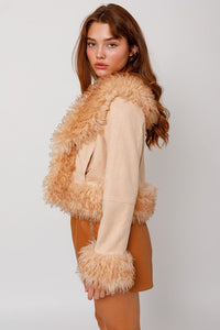 Tan Faux Fur Trim Short Jacket